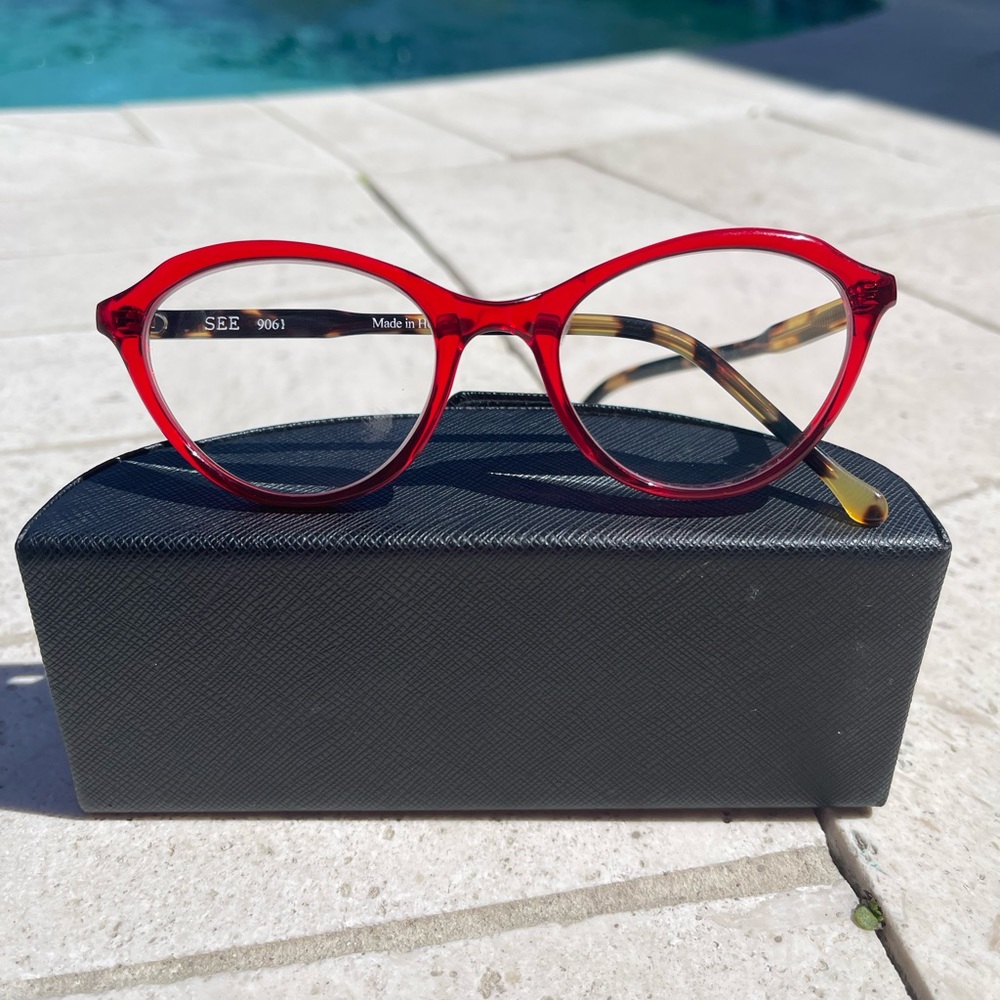 SEE Red Rimmed Prescription Glasses with Tortoise colored Temples